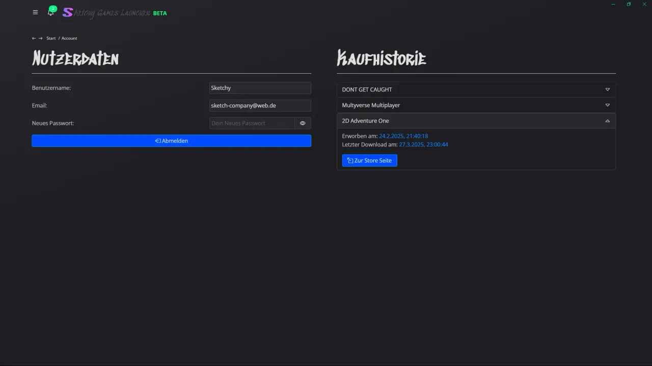 Sketchy Games Launcher - Account Screen